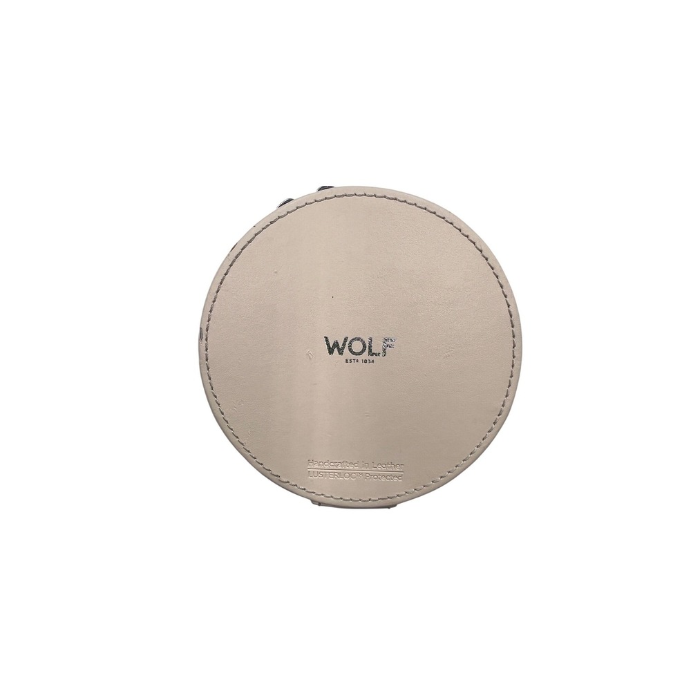 Wolf Jewelry Travel Case Women Small Beige Good Leather‎ LusterLoc Round Zip